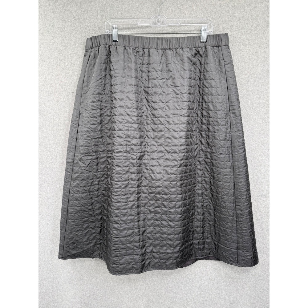 Eileen Fisher Skirt Women 1X Gray Quilted 100% Silk Elastic Waist Pockets Midi - Picture 1 of 8